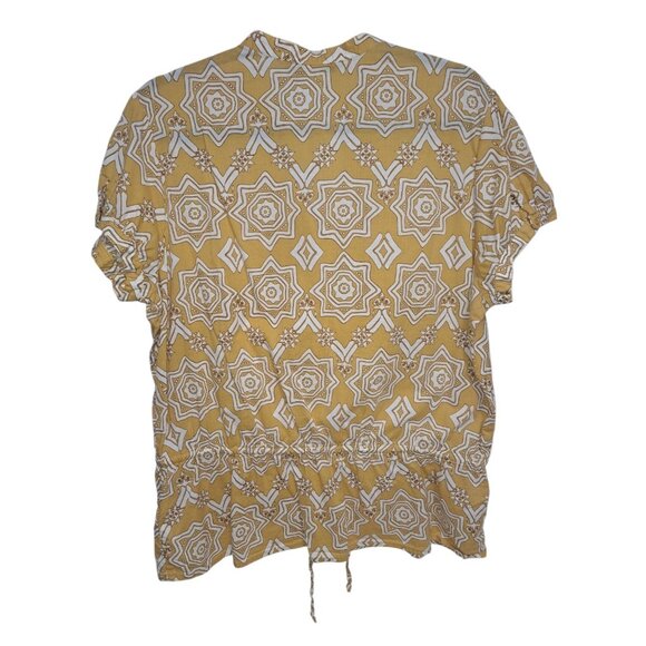 TeX by Max Azria Womens XL Boho Geo Button Front Peplum Tie Waist Blouse Top (Fl - Picture 2 of 5